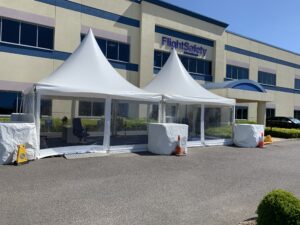 Pagoda style temporary reception area