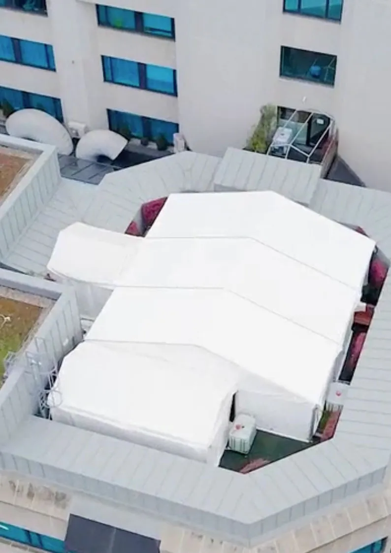 Aerial view of rooftop marquee at BUPA Cromwell Hospital