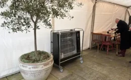 Airrex Bio heater providing efficient warmth inside a temporary marquee structure.