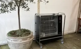 Airrex bio heater inside a marquee providing efficient radiant heating for events and temporary structures